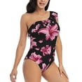 thumbnail image 3 of Honeii Lilies Flowers for women's one-piece swimsuit featuring a chic one-shoulder design experience elegance and style in the water-XX-Large, 3 of 6