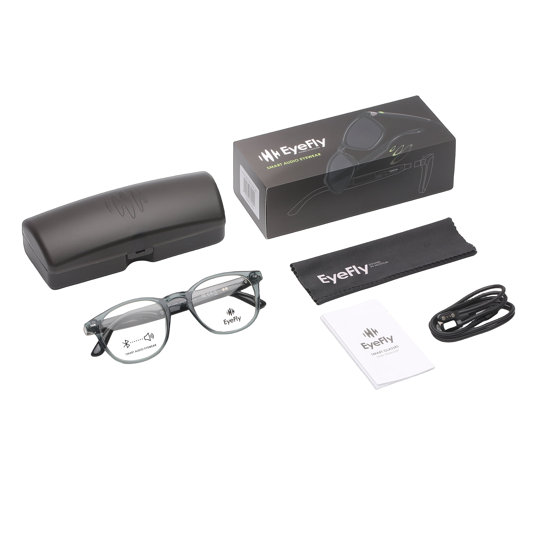 Eyefly Melody Prescription Ready Bluetooth Rechargeable Unisex Eyeglasses, Blue Crystal, Includes Case