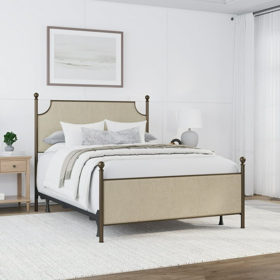 Hillsdale Furniture McArthur Queen Metal and Upholstered Bed, Bronze with Linen Stone Fabric