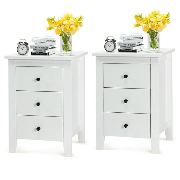 The back folds down so it can be used as a guest bed. 2pcs nightstand end bedside table drawers modern storage bedroom furniture white