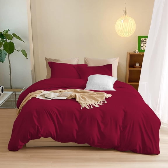 800 Thread Count Egyptian Cotton 3-Piece Duvet Cover Set with 3-Sided Zipper Closure - Texas King Size ( 106" x 106" ) Inches, (Burgundy)