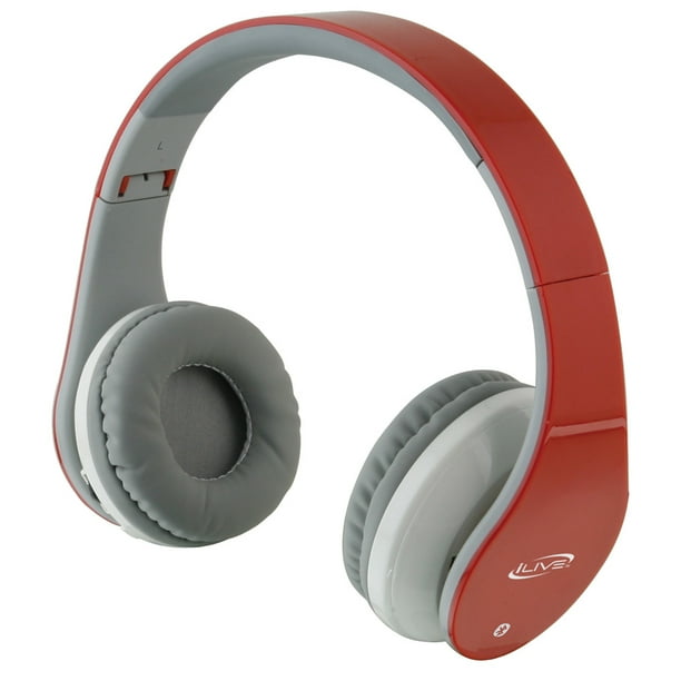 iLive IAHB64MR Bluetooth Headphones with Auxiliary Input, Matte Red
