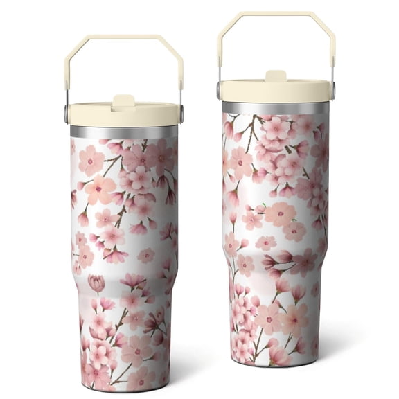 30 Oz Tumbler Pale Pink Flowers Tumbler with Lid and Straw, Birthday Gift Cup for Friend Women Men Coffee Travel Mug Thanksgiving Day Halloween Christmas Gift Water Bottle