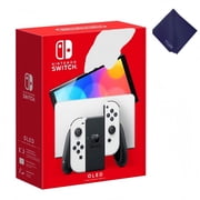 Nintendo Switch – OLED Model Console with 7” OLED Screen, White Joy-Con, 64GB Internal Storage, Wide Adjustable Stand, Enhanced Audio & LAN Port – Includes Travel Case