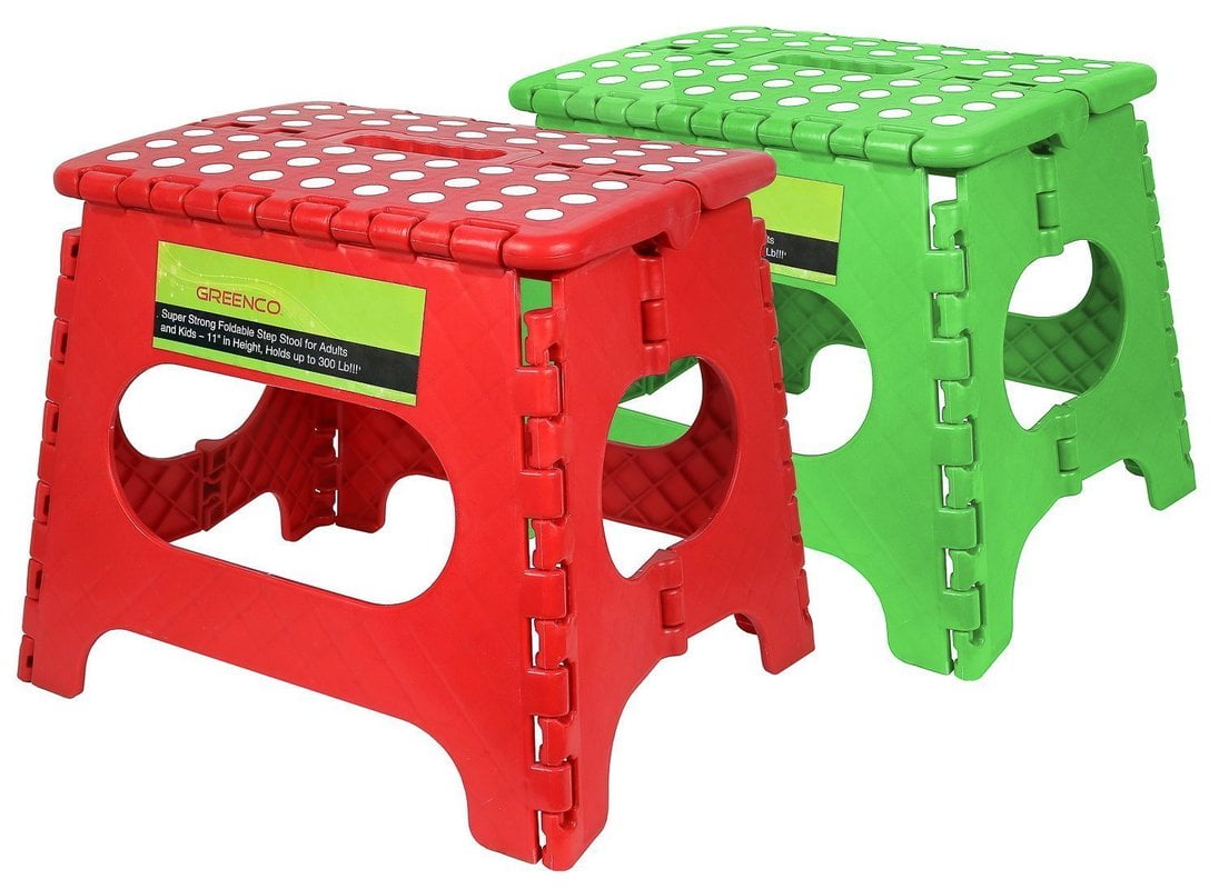 Green Greenco Super Strong Foldable Step Stool for Adults and Kids-11 in Height Holds up to 300 Lb