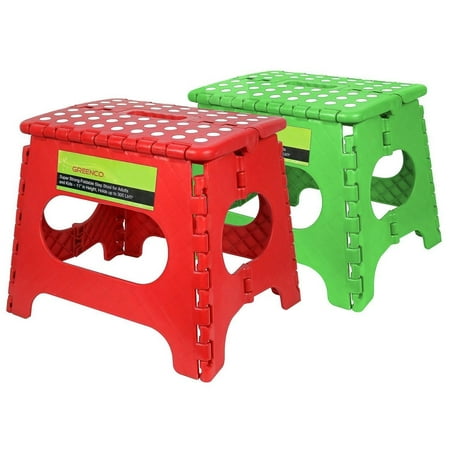 Greenco Set of 2 - Super Strong Foldable Step Stool - 11 Inches in Height (Red/Green)