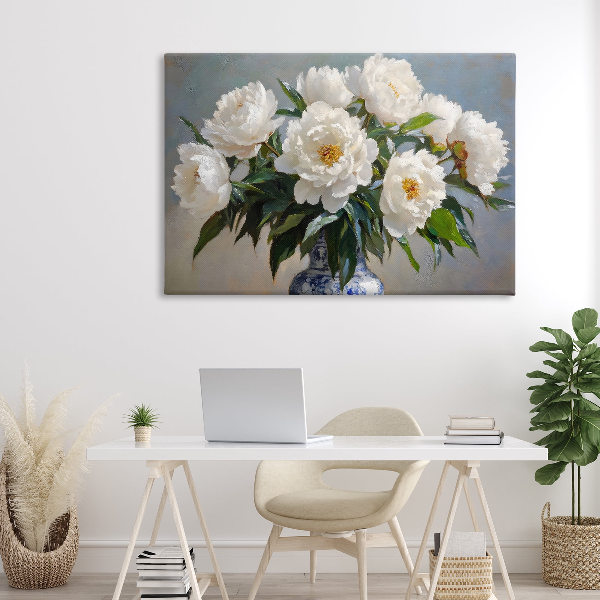 Stupell Industries In Full Bloom White Peonies Canvas Wall Art, design by Petal Prints Design