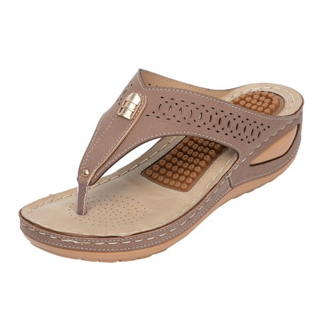 

Fsqjgq Womens Sandals Slides Women Flip Flops Sandals for Women with Arch Support for Comfortable Walk Summer Wedge Sandal Massage Function Platform Shoes All Womens Sandals Brown 39