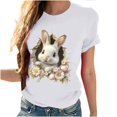 thumbnail image 4 of Tops de Cuello Alto para las Mujeres Amante Impreso Camiseta Cuello Redondo Manga Corta, Poliéster Spandex, 4 of 7