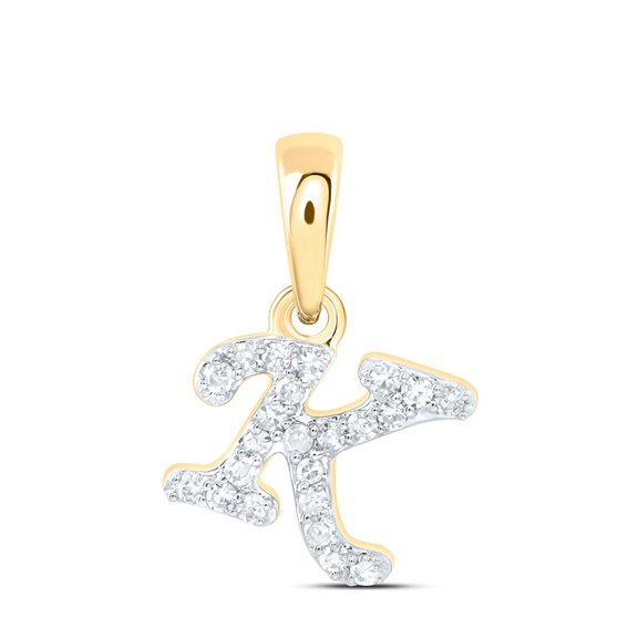 10K Yellow Gold Real Diamond Women's Block Font Initial K Mini Pendant 1/12 CT