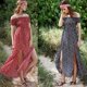 thumbnail image 4 of Vestido largo de línea A con hombros descubiertos y estampado floral bohemio para mujer, XL ER, 4 of 5