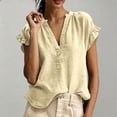 thumbnail image 6 of Casual Blouses Women Short Sleeve, V Neck Short Sleeve Top, Plus Size Linen Shirt, Summer Casual Blouse, Loose Fit Tee, Breathable Womens Top Light Yellow 2Xl, 6 of 6