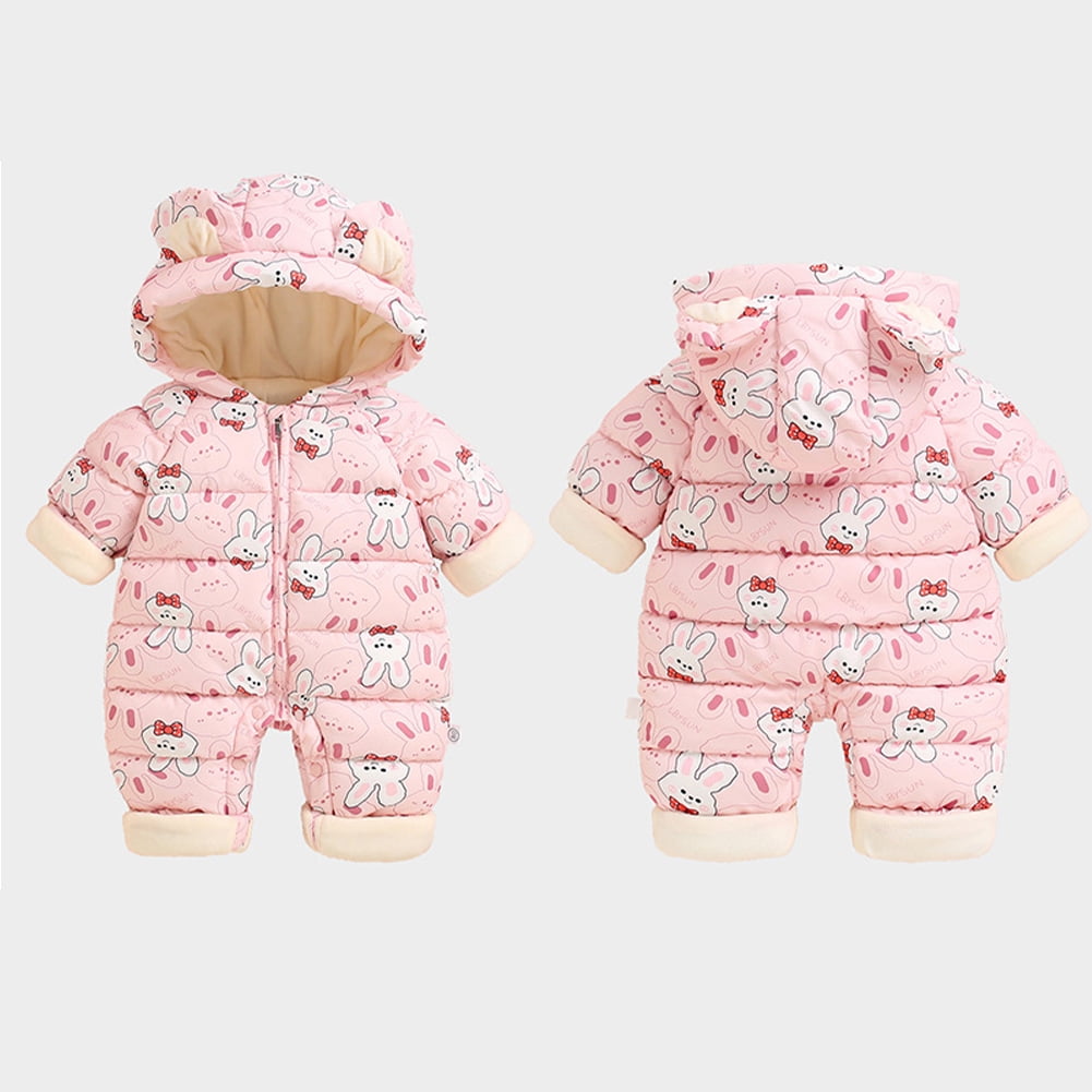 LYMAYTER Unisex Newborn Hooded Onesies Girls Fall Winter Printed Rompers Infant Cotton Long Sleeve Warm One-Piece for 0-24M