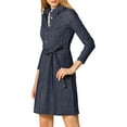 thumbnail image 5 of MODA NOVA Juniors Point Collar Half Placket Long Sleeve Shirt Dress with Belt, 5 of 7