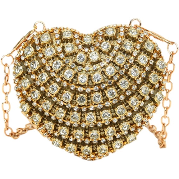 Jiibva Luxury Rhinestone Evening Party Bag Heart Shaped Diamond Embellished Purse Sparkling Single Shoulder Banquet Chain Bag Mini Wallet for Dinner and Wedding
