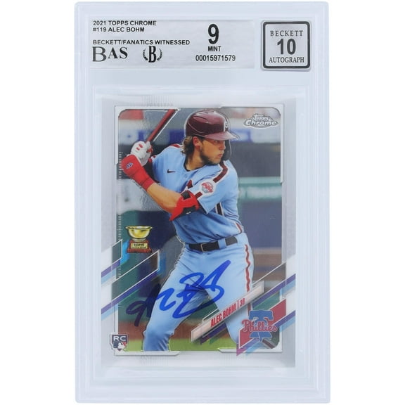 Alec Bohm Philadelphia Phillies Autographed 2021 Topps Chrome #119 Beckett Fanatics Witnessed Authenticated 9/10 Rookie Card - Fanatics Authentic Certified