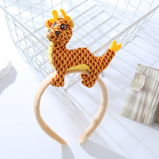 Mascota del año del dragón, aro de pelo de dragón del zodíaco, diadema de peluche de dibujos animados de dragón, tocado para lavado de cara femenino, tarjeta para el cabello