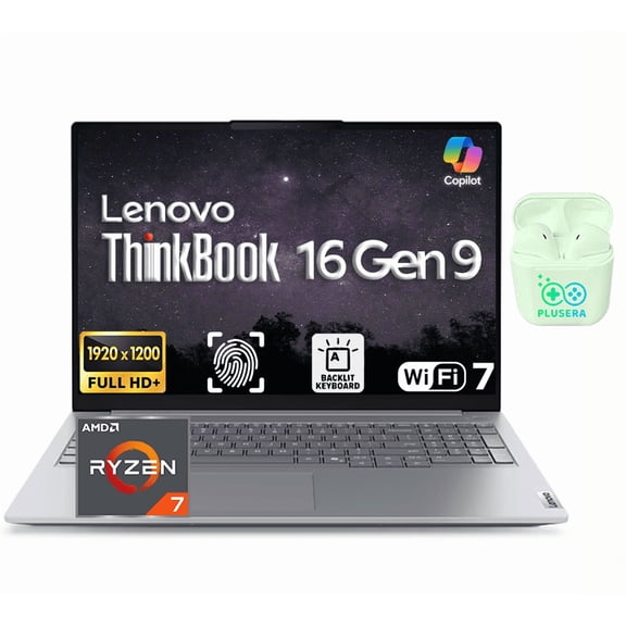 Lenovo ThinkBook 16 Gen 9 16"FHD Business AI PC Laptop, Windows 11 Pro 16GB DDR5 RAM 1TB SSD, AMD Ryzen 7 250 (>AMD Ryzen 7 7730) Processor, Wi-Fi 7, FR, Backlit KB, RJ-45, PLUSERA Earphones, Gray