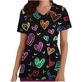 thumbnail image 1 of Mujeres Manga Corta Tops Cuello en V Impresión Bolsillo Casual Enfermería Uniforme Blusa, Transpirable Diario Tee, 1 of 5