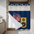 thumbnail image 4 of Colored Instruments No Hook Shower Curtain with Snap in Liner Retro Pink Yellow Blue Recording Machine Blue Waterproof Bathroom Shower Curtain with See Through Top Window for Bathtub 72" x 78", 4 of 9