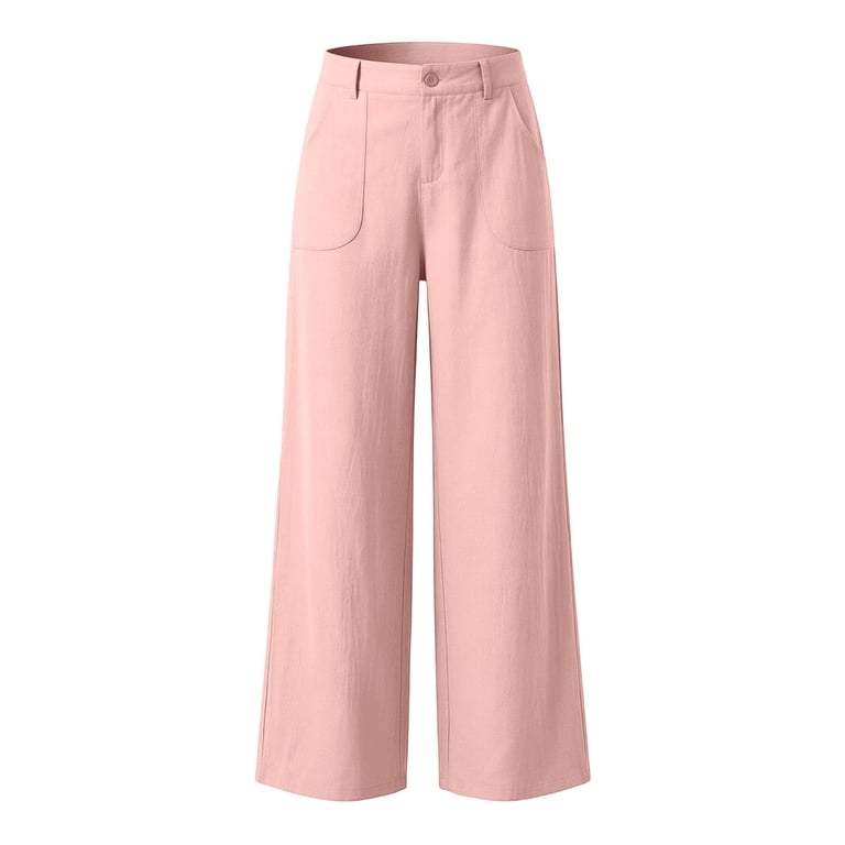 Womens Pants Solid Dress Slacks Elastic Waist Straight Long Office Casual Work Pants Women Beige L