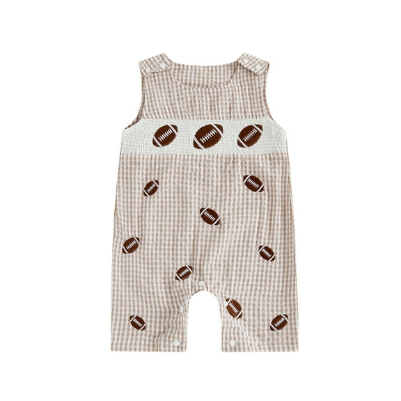 BemeyourBBs Baby Boy Football Embroidered Overalls Plaid Sleeveless Jumpsuit