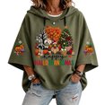 thumbnail image 2 of Happy Hallothanksmas Fall Shirts for Women 3/4 Sleeve Hooded Halloween Sweatshirt Loose Fit Casual Thanksgiving Christmas Graphic Hoodies, 2 of 4