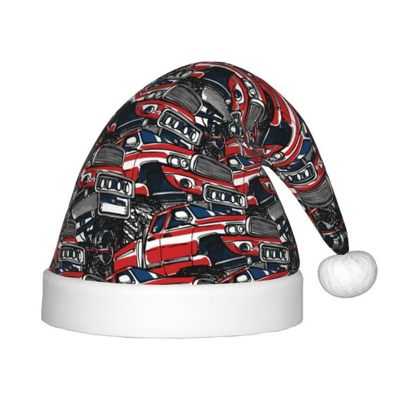Vsdgher Red And Blue Cars Christmas Hat, Santa Hat for Kids Xmas Holiday Hat Red Classic Christmas New Year Festive Party Supplies