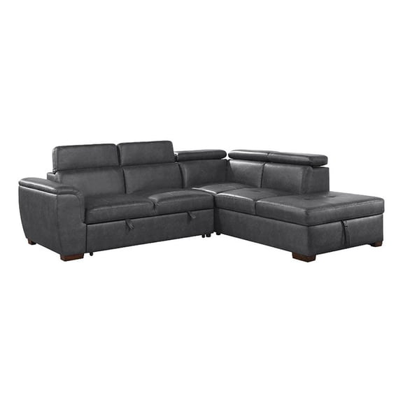 Lexicon Barre 2-Piece Faux Leather Sectional with Pull-Out Bed in Gray