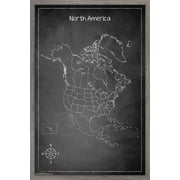 Chalk Map - North America Wall Poster, 14.725" x 22.375", Framed