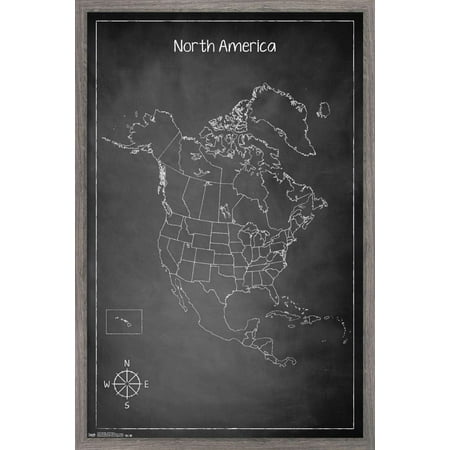 Chalk Map - North America Wall Poster, 14.725" x 22.375", Framed
