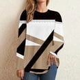 thumbnail image 2 of Casual Tops for Women Round Neck Color Block Striped Long Sleeve Basic T Shirts Spring Fall Fashion Workout Pullover(Khaki,XXL), 2 of 5