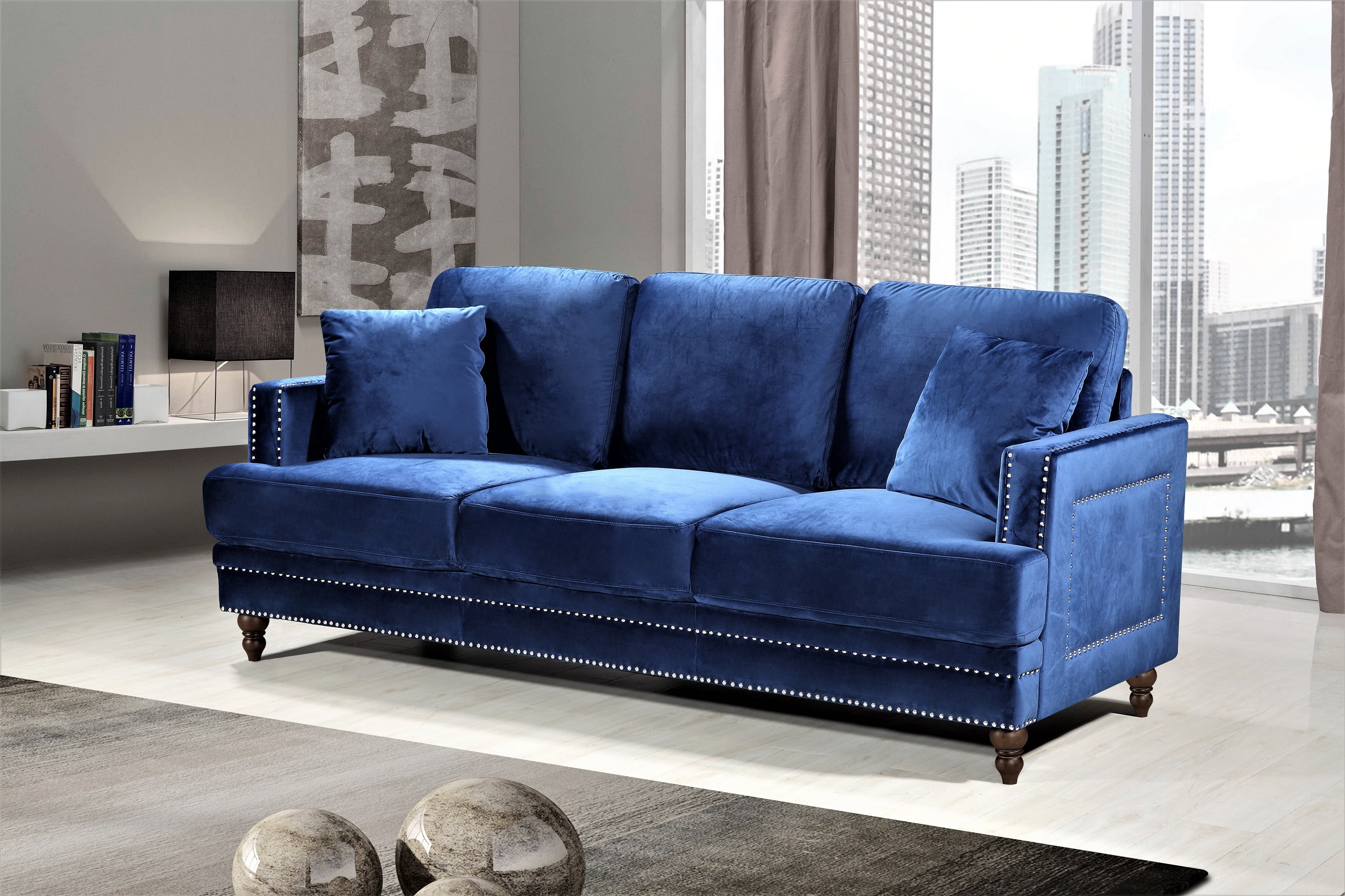 Uspridefurniture Emanuel Sofa, Blue Velvet