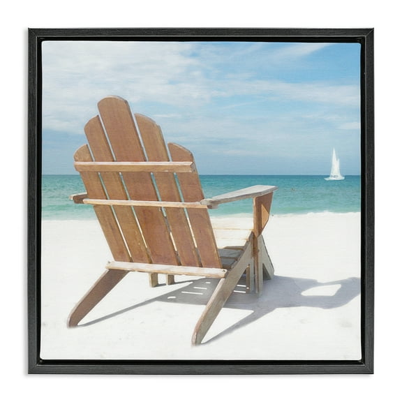Stupell Industries View West Beach Chair Landscape Painting Black Floater Framed Canvas Art Print Wall Art, 18 x 18