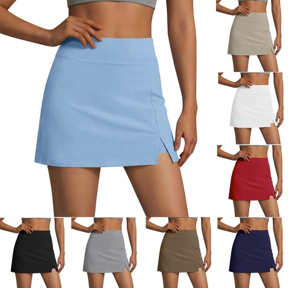Qzwdhjm Athletic Skorts for Women with Shorts High Waist Mini Tennis Skirts Solid Stretchy Tummy Control Skirt for Sporty Golf