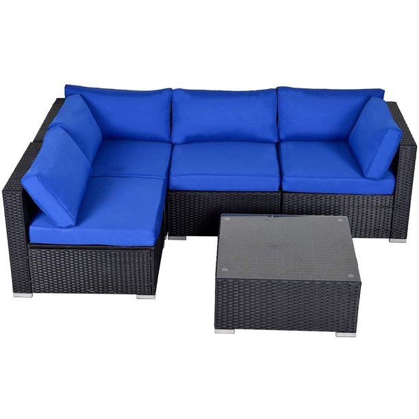 Outdoor 5 Pieces Furniture All Weather Sectional PE Wicker Sofa Rattan