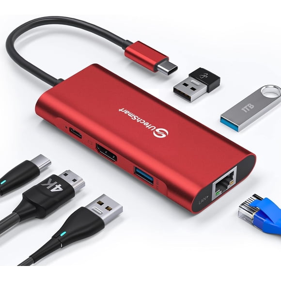 UtechSmart USB C Hub, USB C Ethernet Multiport Adapter, 6 In 1 USB C to Dock Compatible for Pro/Air, Chromebook