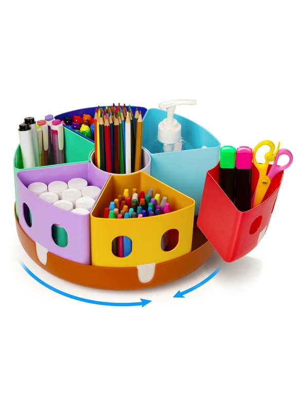 GAMENOTE Rotating Art Supply Organizer,Pencil Holder Box Stationary Kids Desk Organizers and Storage,Office Classroom Supplies Craft Caddy Organization