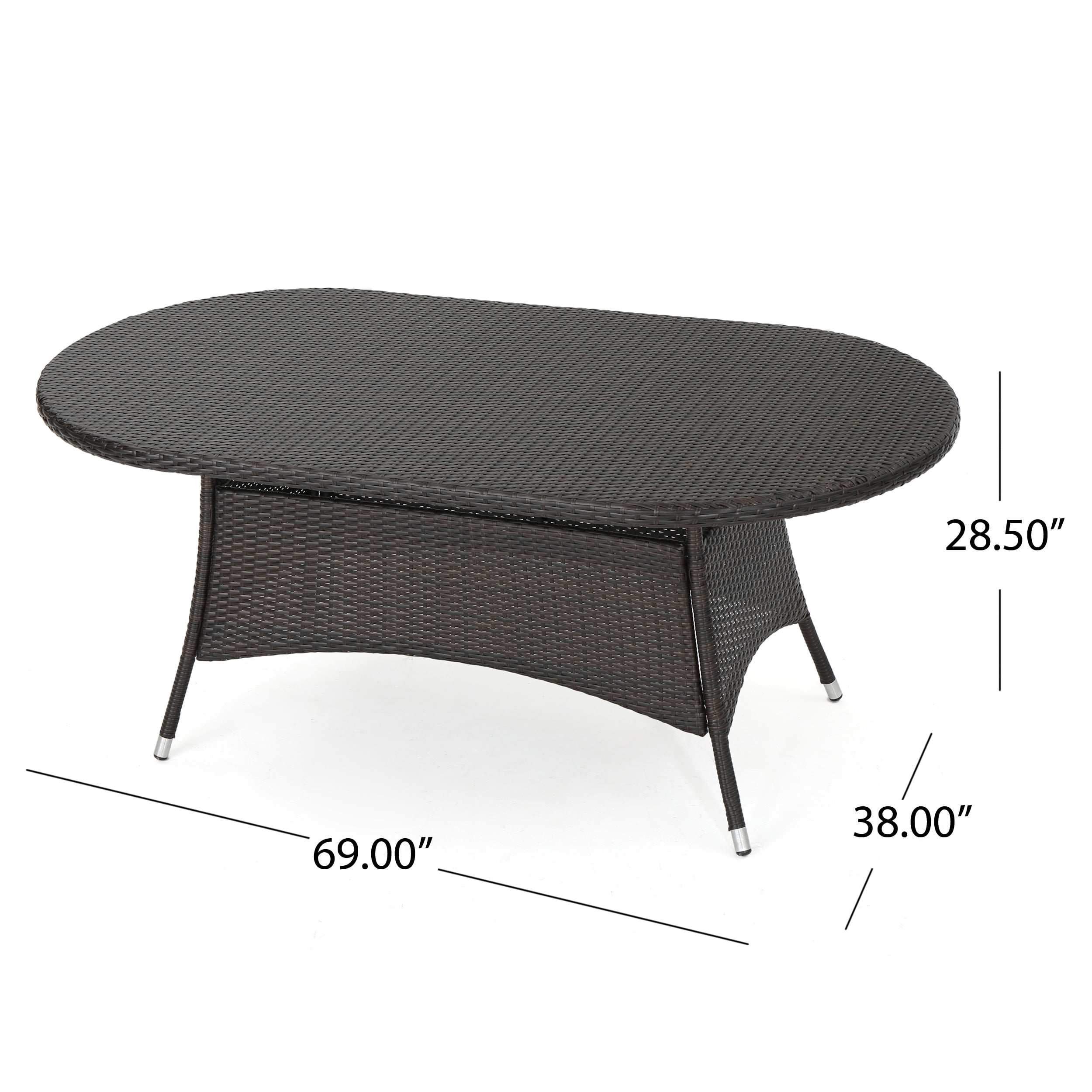 Clarance Outdoor 7 Piece Wicker Round Dining Set with Cushions, Multibrown, Light Brown