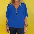 thumbnail image 2 of Holzkary Womens Half Zip V Neck Shirt Summer Half Sleeve Shirts Casual Loose Top Blouses T Shirts Women's Chiffon Zipper Neck Casual Top Style Bat Sleeve Loose Casual T Shirt Blue S, 2 of 5