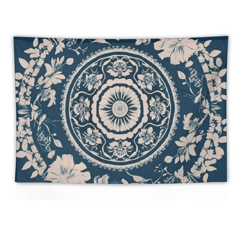 BCIIG Blue Sketched Floral Medallion Tapestry Bohemian Mandala Wall Hanging Tapestries Indian Art Print Mural for Bedroom Living Room Dorm Home