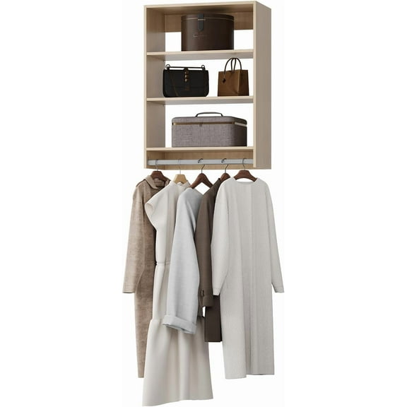 Medium Double Hanging Closet Unit, Modular System Organizer With Storage for Walk In Closets, Clothing Rack for Hanging Clothes, Bedroom, Wood, 25.5"W