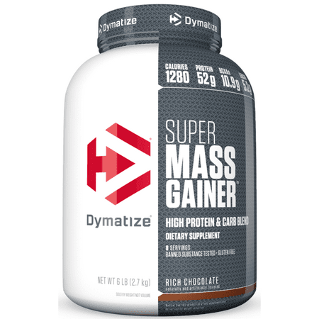 Dymatize Super Mass Gainer, High Protein & Carb Blend, Rich Chocolate, 52g Protein/Serving, 6