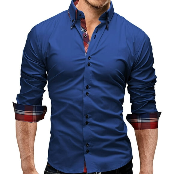 Lapel Collar, Slim Fit, Breathable & Skin-Friendly Work-to-Travel Essential, Size L Royal Blue Long Sleeve Shirt