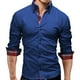 thumbnail image 1 of Camisa de manga larga para hombre Solapa de color puro Delgada Cómoda Piel transpirable Agradable para el trabajo Viaje de negocios Royalblue M, 1 of 5