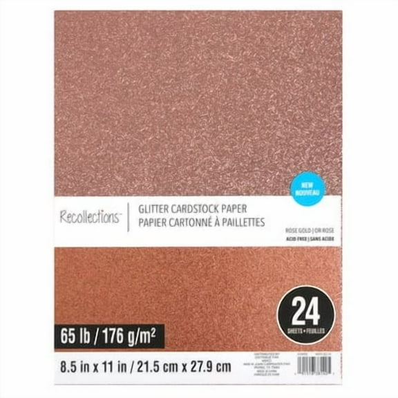 12 Packs: 24 ct. (288 total) Rose Gold Glitter 8.5" x 11" Cardstock Paper by Recollections