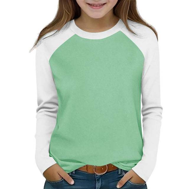 HVOBTTY T-shirt Décontracté à Manches Longues pour Tout-Petits, Garçons Filles Mode Décontractée Bloc de Couleur Manches Longues Col Rond Ensemble pour 2-15 Ans Vert Menthe, 6 Ans