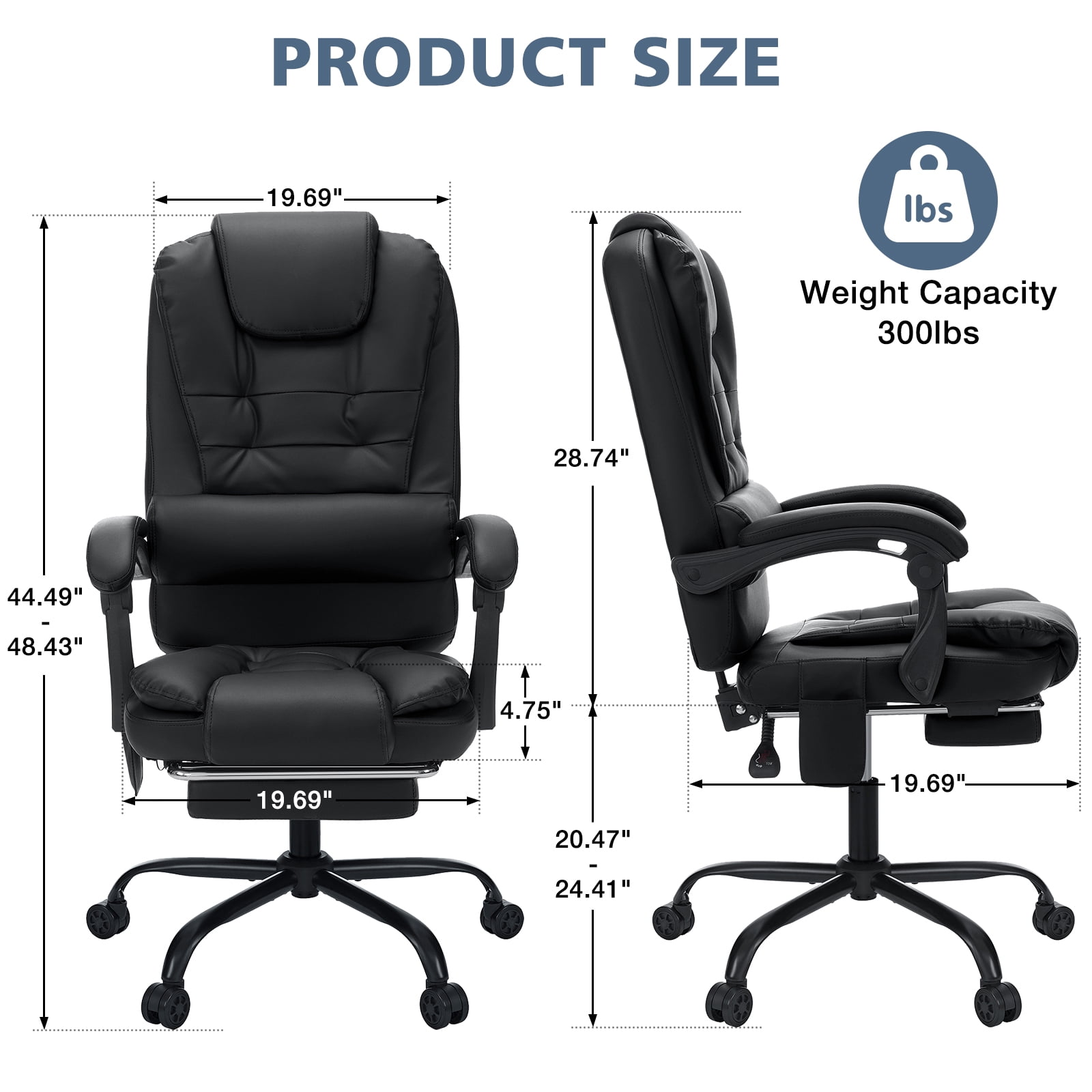 Hoffree Executive Office Chair Massage and Footrest Ergonomic Computer Desk Chair Reclining High Back Leather Office Chair Lumbar Back Support Swivel Rolling for Home Office Black