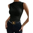 thumbnail image 3 of Women'S Casual Ruched Mock Neck Tank Top Sleeveless Slim Fit Work Shirt Tops, 3 of 10