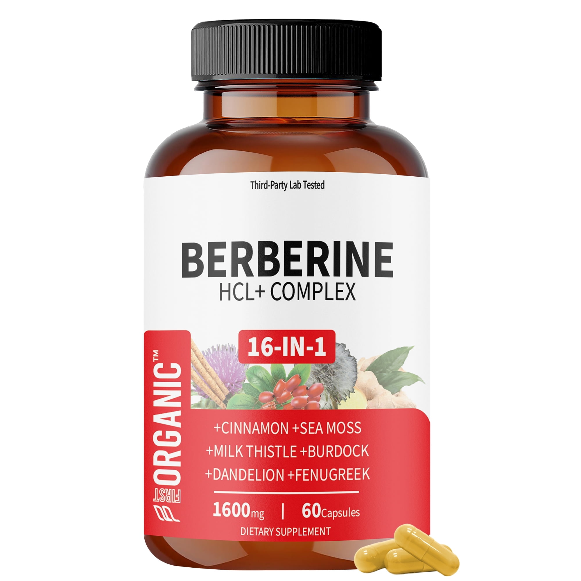 Berberine Complex 1600mg 60 Capsules Multi-Ingredient Botanical Blend with Cinnamon Milk Thistle NAC and Zinc Third-Party Lab Tested Non-GMO Gluten Free Vegetable Capsules